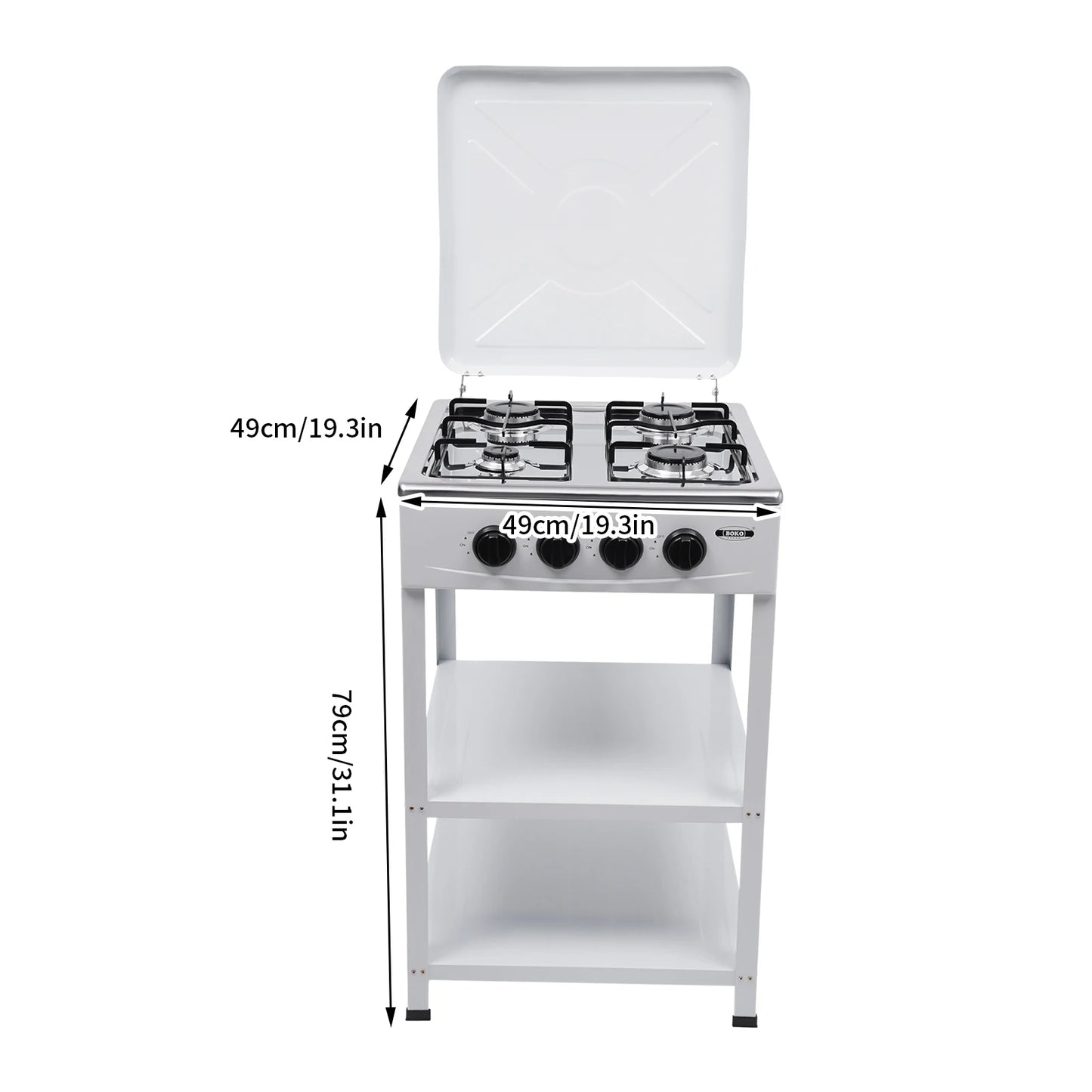 Portable Gas Stove 4 Burner with Support Leg Stand and Wind Blocking Cover Outdoor Manual Ignition Camping Stove with 2 Layer Rack