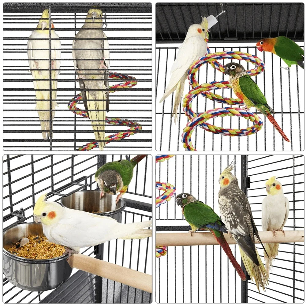 61 Inch Rolling Metal Bird Cage With Play Top Mobile Design