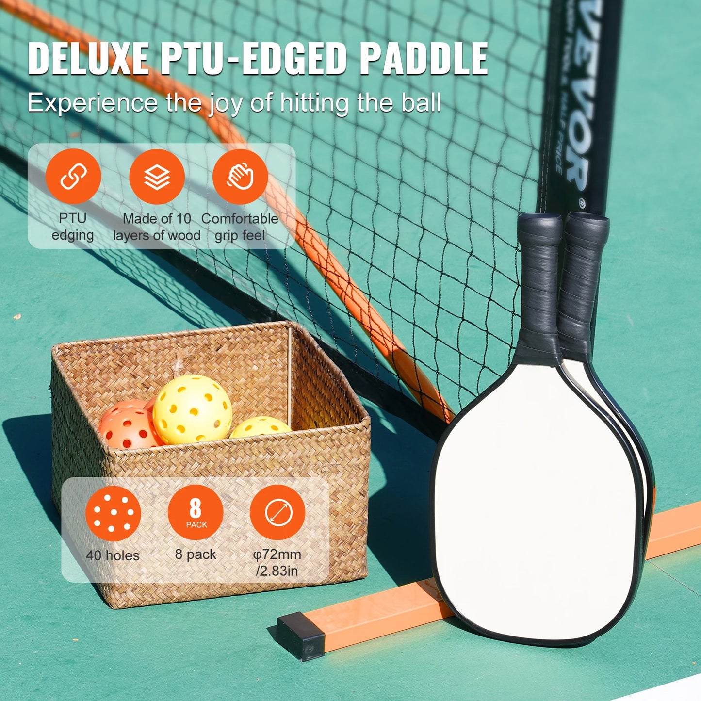 SucceBuy 22FT Portable Pickleball Net Set with Bags Balls Paddles and Court Lines Weather Resistant