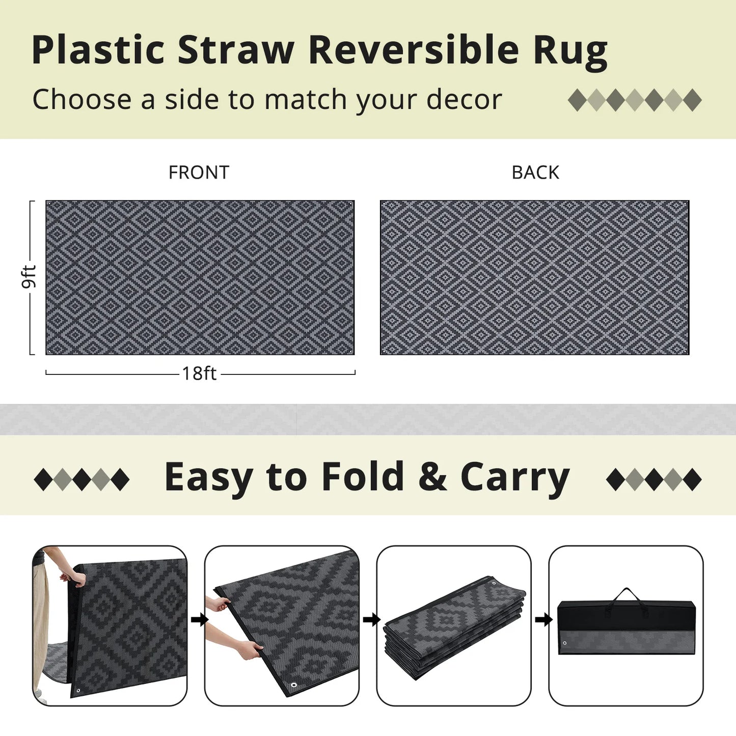 9ft By 18ft Outdoor Rug Waterproof Reversible Patio Carpet