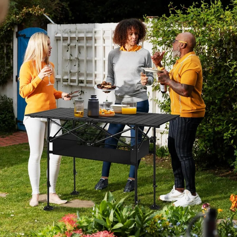 Alpha Camp Camping Table Outdoor Portable Adjustable Aluminum Travel Table with Storage for Grill and Picnic