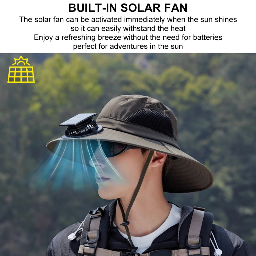 Sun Hat Fan Wide Brim Bucket Hat Male Cooling Summer Hat with Solar Fans Fishing Cap Outdoor Camping Accessories