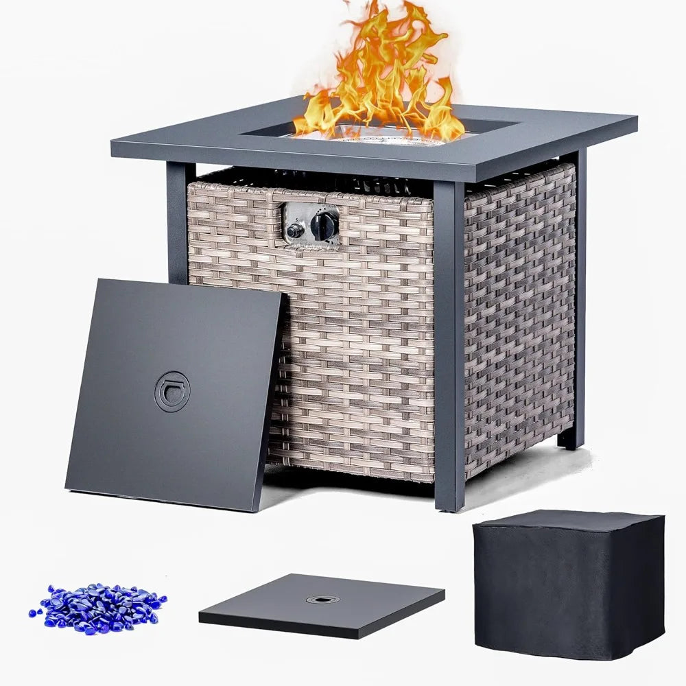Propane Fire Pit Table 32 Inch with Lid and Glass Rocks for Patio Deck Backyard 50000 BTU Outdoor Gas Fire Pit