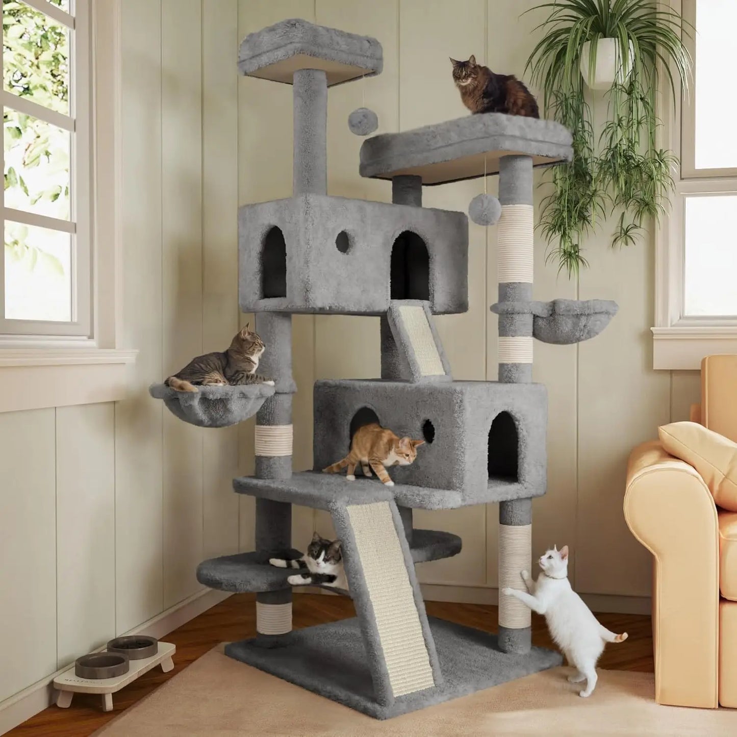 Multi Level Cat Tree Tower With Plush Perches Hammock