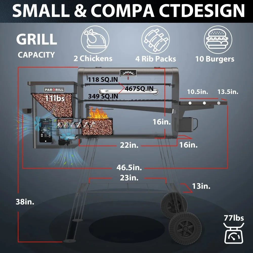 Wood Pellet Grill and Smoker BBQ Grill with Auto Temperature Control 467 Sq In Cooking Area for Outdoor Cooking