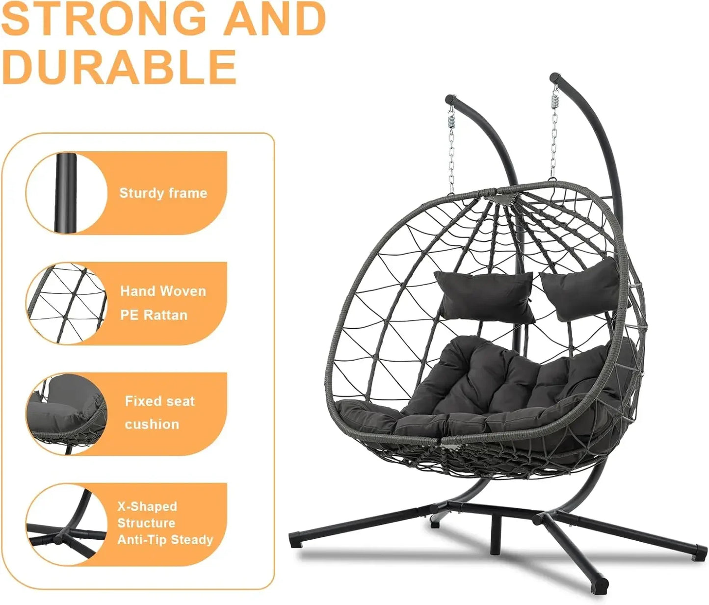 XMSJ 2 Person Double Egg Swing Chair With Stand