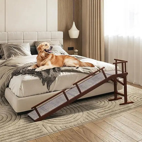 Wooden Dog Ramp For Bed With Removable Rail And Non Slip