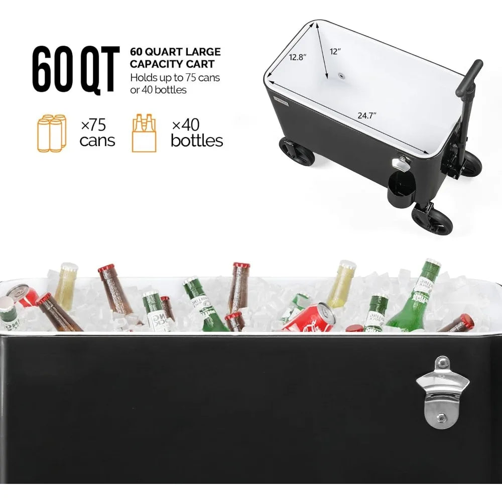 80 Quart Wagon Rolling Cooler Ice Chest With 10 Inch Wheels