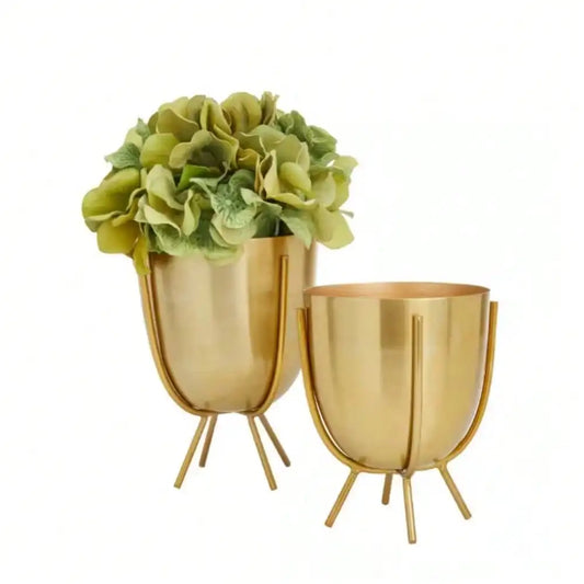 Gold Metal Small Planter Set with Removable Stand 6 and 7 in