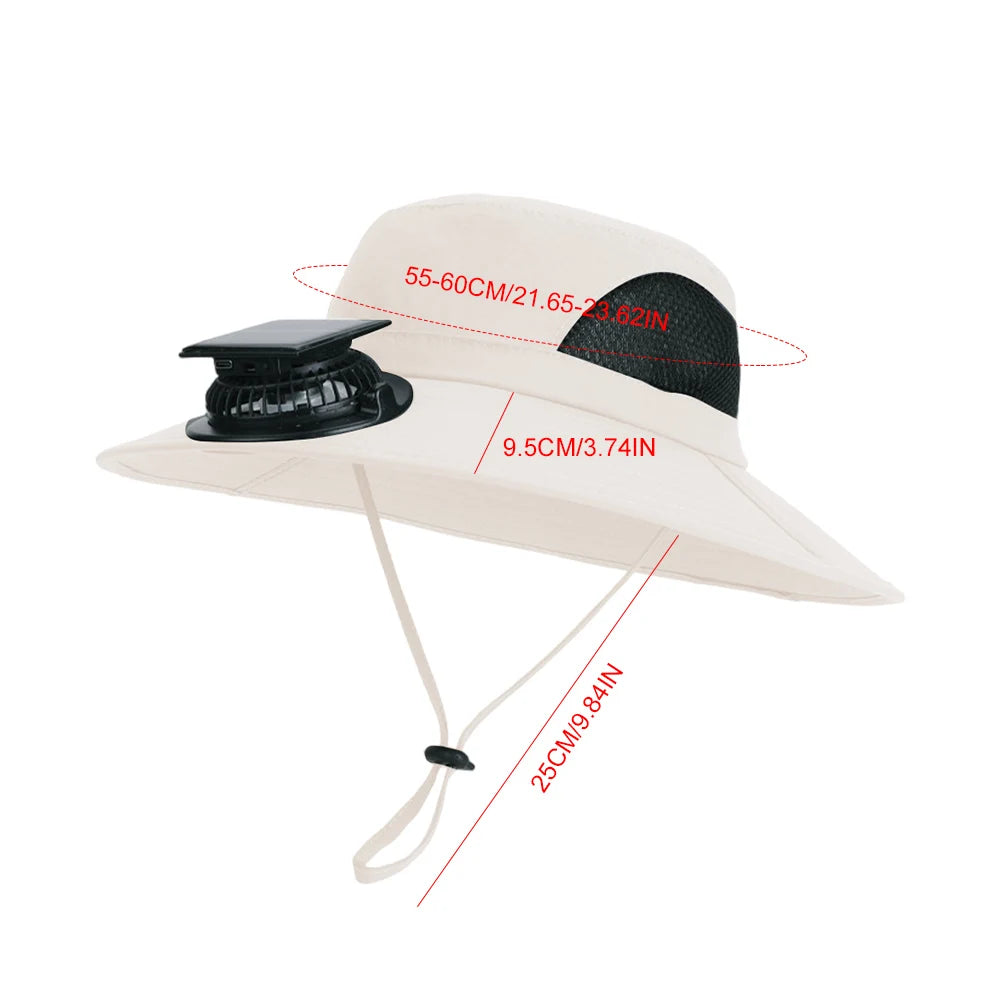 Sun Hat Fan Wide Brim Bucket Hat Male Cooling Summer Hat with Solar Fans Fishing Cap Outdoor Camping Accessories
