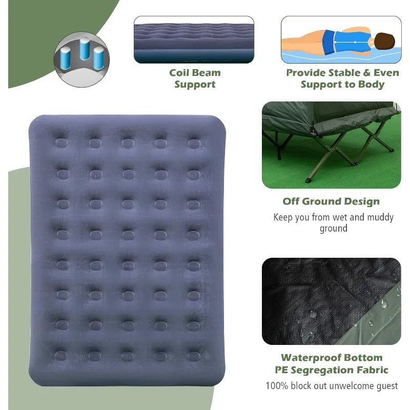 GYMAX 5 in 1 Elevated Camping Cot with Sunshade Air Mattress Sleeping Bag and Pillow Portable Camping Tent