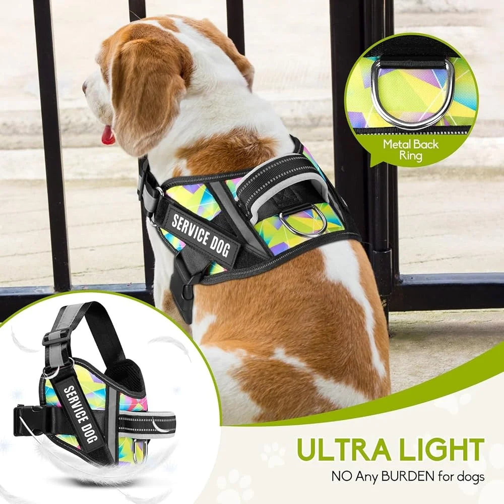 Service Dog Harness Leash Set Reflective No Pull Multi Color Training Vest Durable Lightweight Small to XL Dogs