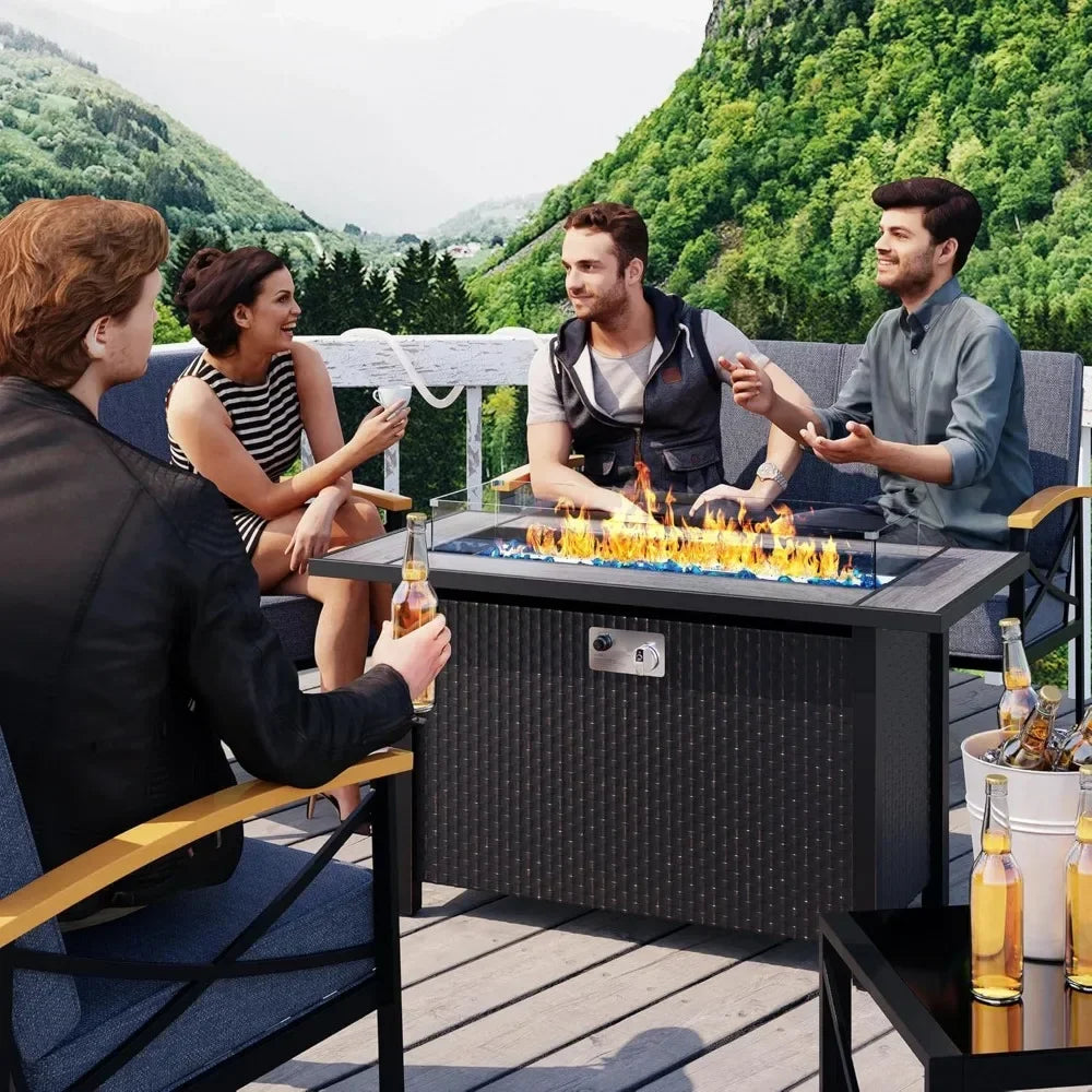 45 Inch Fire Table Propane Fire Pit with Glass Wind Guard and Rain Cover Outdoor Firepit Table 50000 BTU 3 in 1 Fire Table
