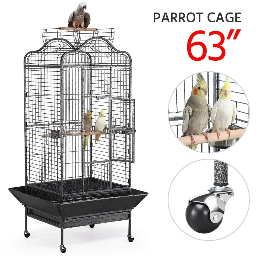 Large Parrot Cage With Open Playtop Rolling Metal Bird Cage
