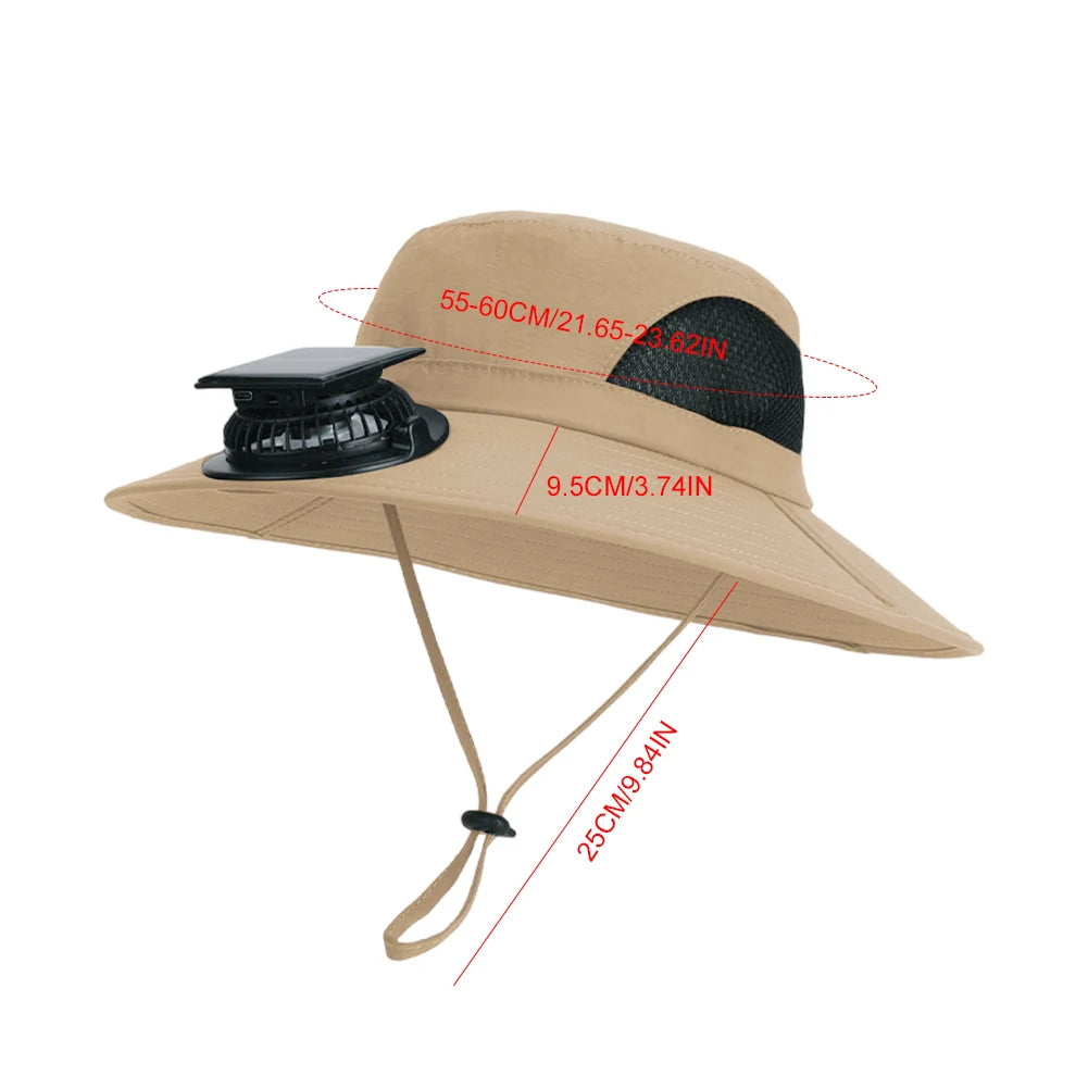 Sun Hat Fan Wide Brim Bucket Hat Male Cooling Summer Hat with Solar Fans Fishing Cap Outdoor Camping Accessories
