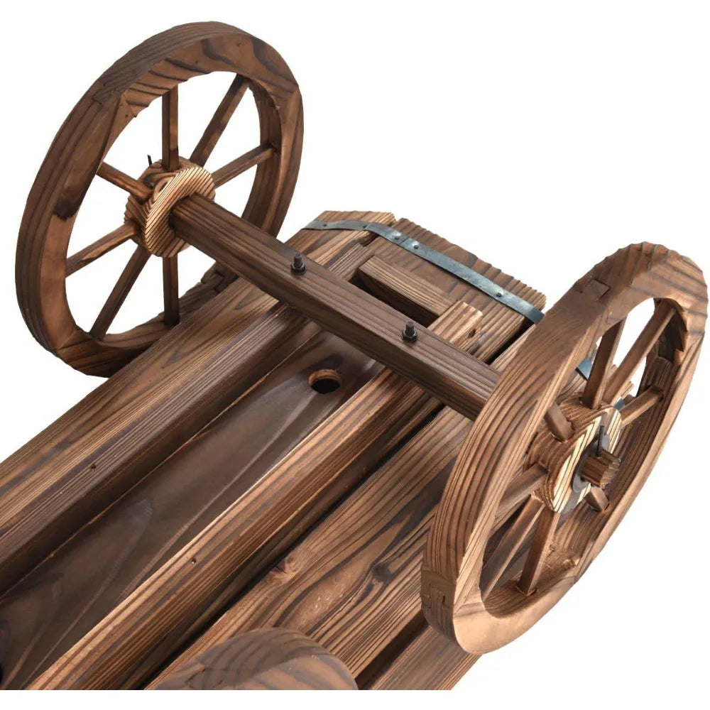 Wood Wagon Flower Planter Pot Stand With Wheels Garden Decor