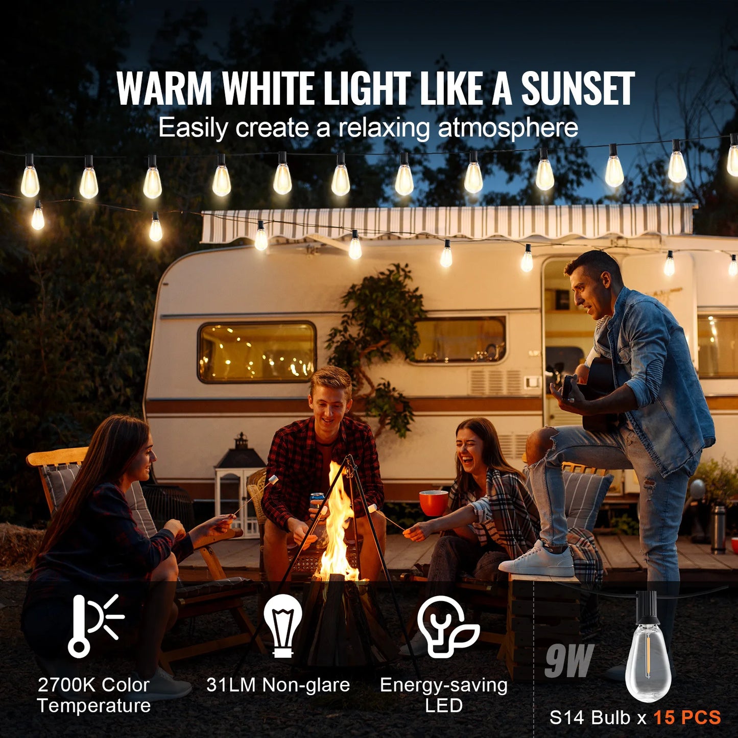 SucceBuy LED String Lights 2700K Dimmable Waterproof Patio