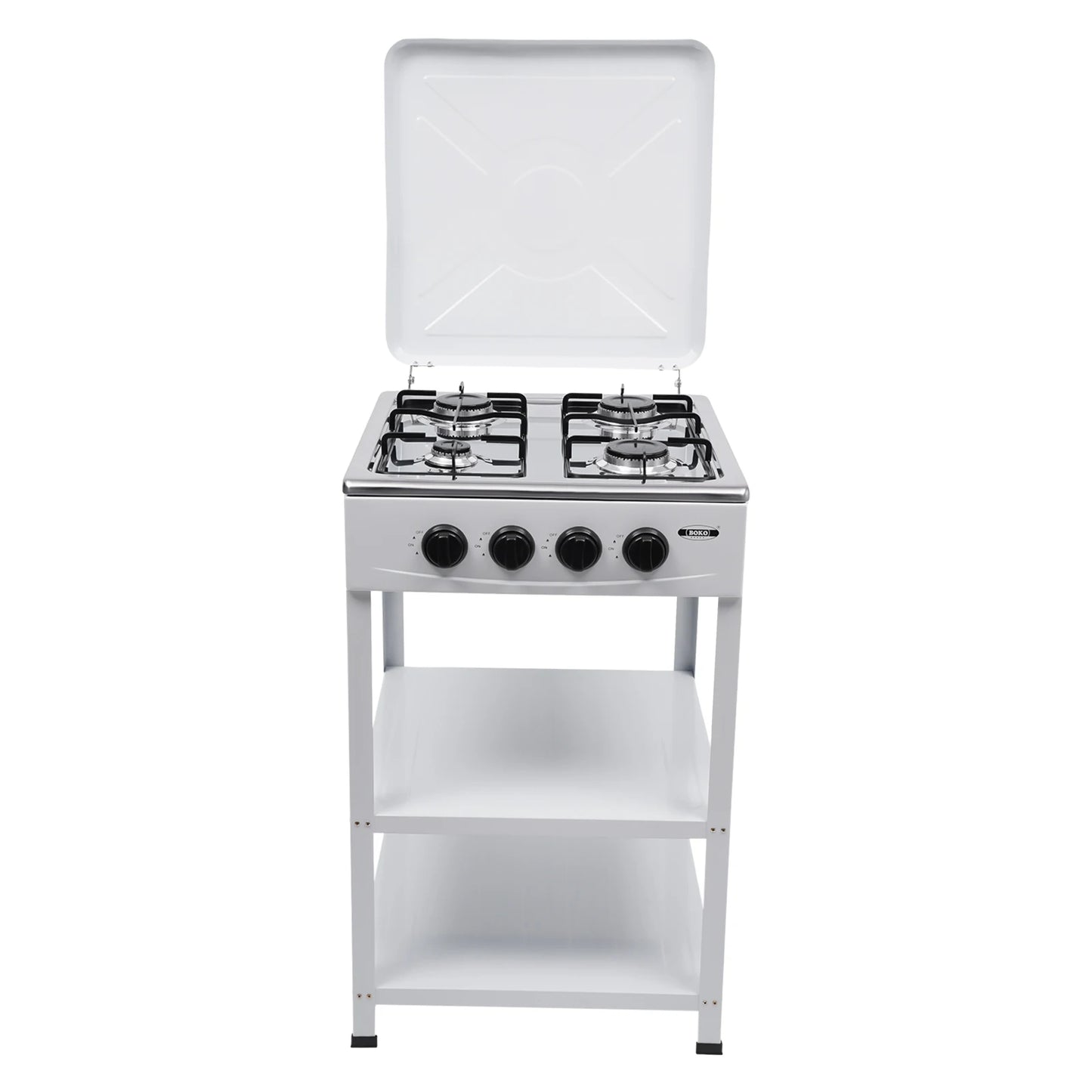 Portable Gas Stove 4 Burner with Support Leg Stand and Wind Blocking Cover Outdoor Manual Ignition Camping Stove with 2 Layer Rack