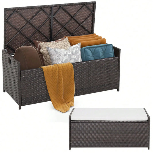 34 Gallon Outdoor Storage Wicker Patio Deck Box Cushion