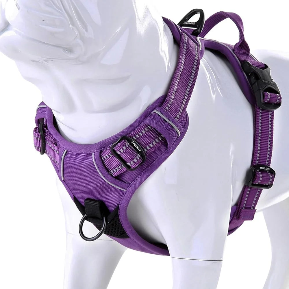 Reflective No Pull Dog Harness Soft Ergonomic Design Lightweight Comfortable Nylon Webbing with Handle and Two Leash Attachments