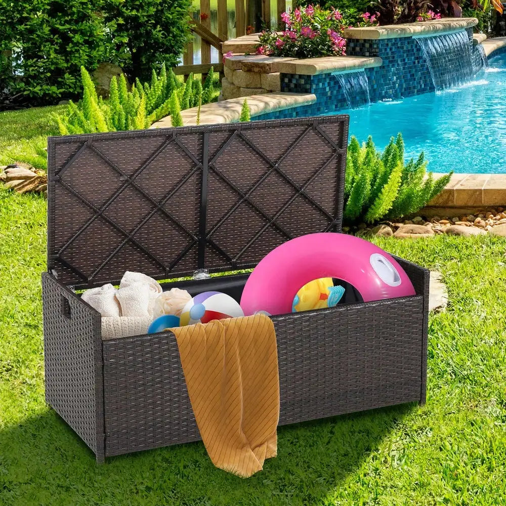 34 Gallon Outdoor Storage Wicker Patio Deck Box Cushion
