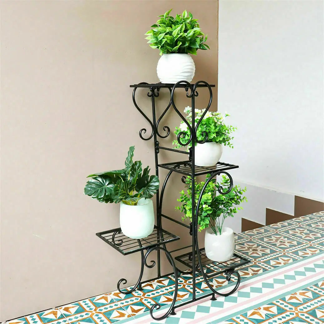 4 Tier Metal Plant Stand For Indoor And Outdoor Spaces