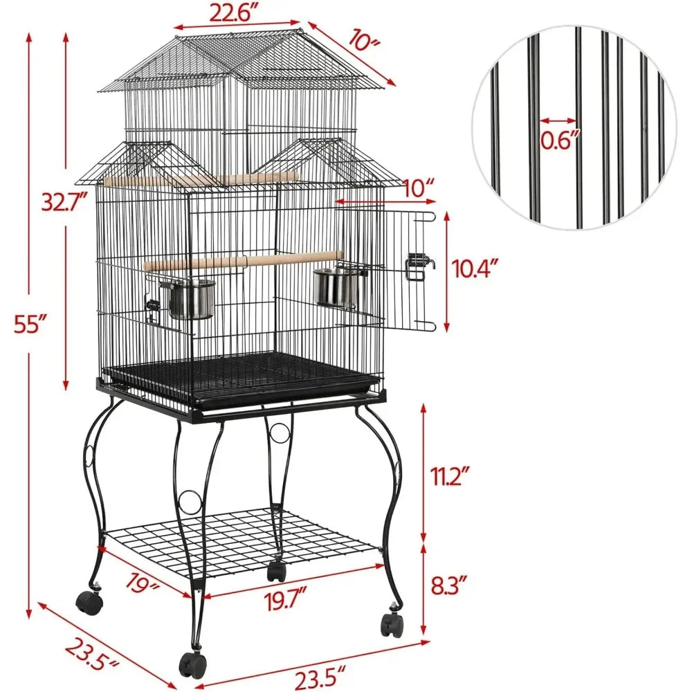 55 Inch Rolling Parrot Cage With Removable Stand Cockatiels