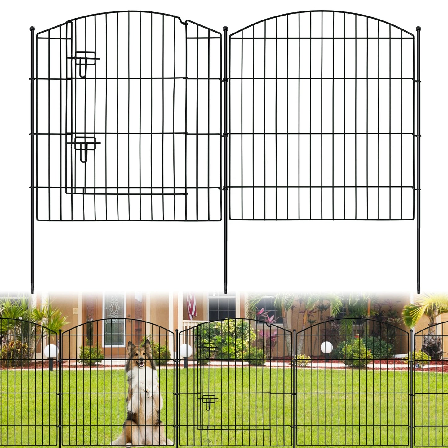 No Dig Decorative Garden Fence with Gate 32 Inch High x 24 Feet Long 9 Panels and 1 Gate with 11 Stakes Temporary Dog Fencing Outdoor