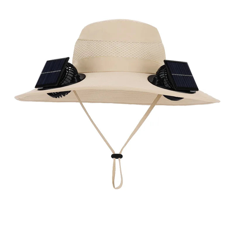 Sun Hat Fan Wide Brim Bucket Hat Male Cooling Summer Hat with Solar Fans Fishing Cap Outdoor Camping Accessories