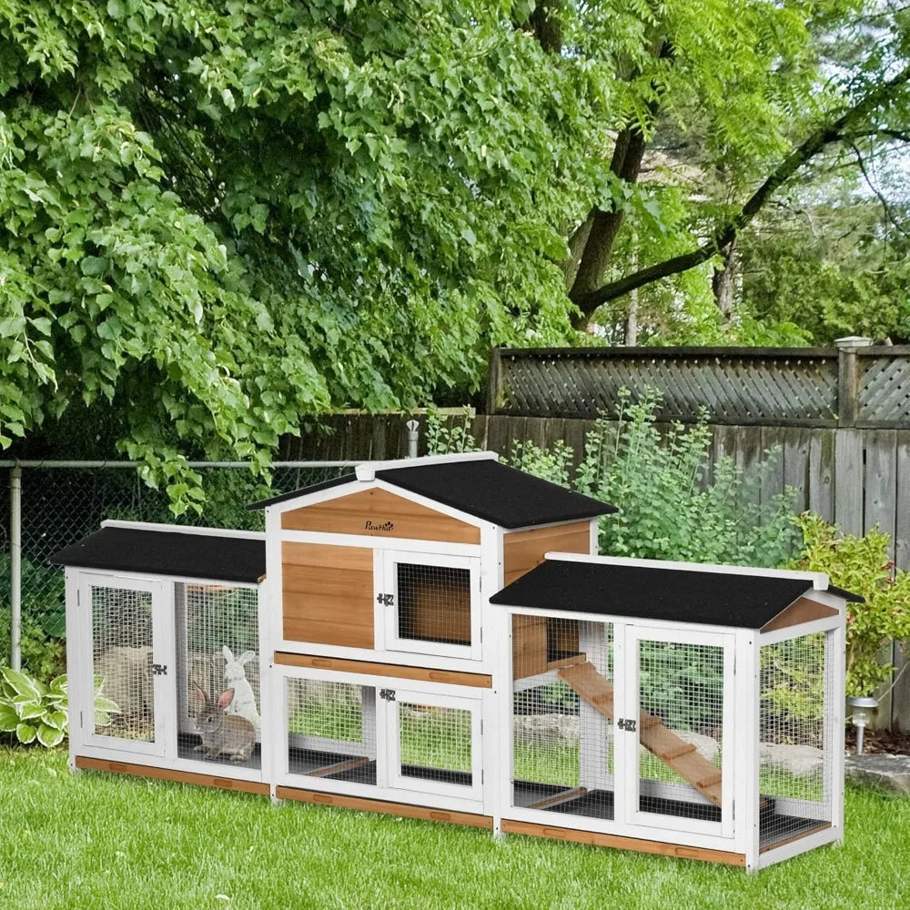 Wooden Rabbit Hutch With Double Side Run Boxes Ramp Playpen
