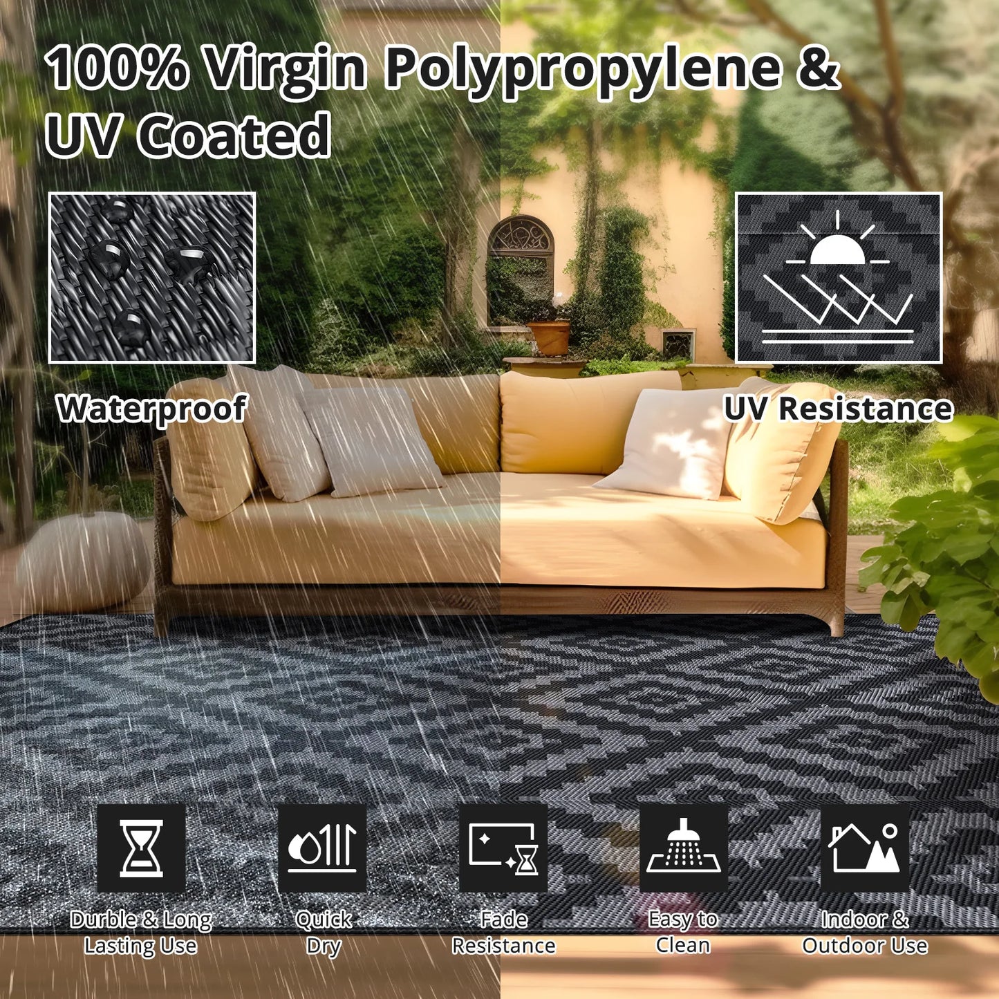 9ft By 18ft Outdoor Rug Waterproof Reversible Patio Carpet