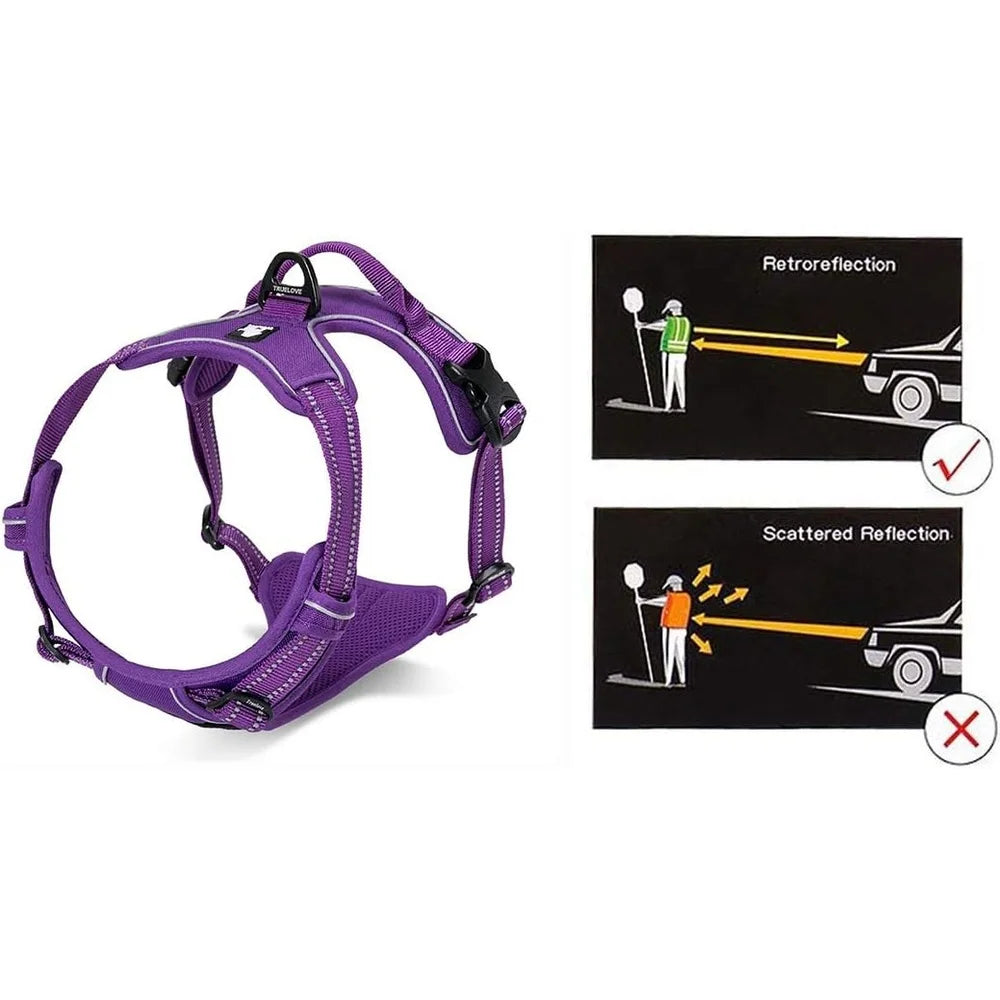 Reflective No Pull Dog Harness Soft Ergonomic Design Lightweight Comfortable Nylon Webbing with Handle and Two Leash Attachments