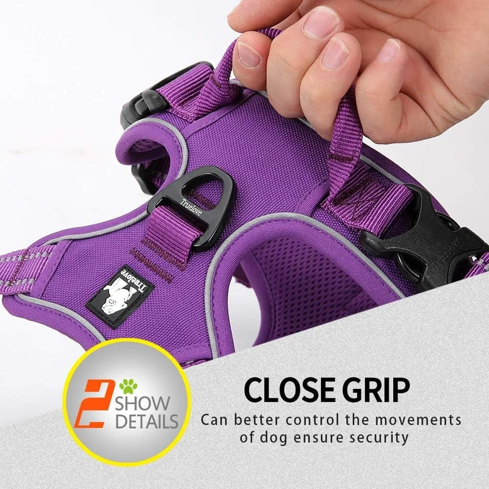 Reflective No Pull Dog Harness Soft Ergonomic Design Lightweight Comfortable Nylon Webbing with Handle and Two Leash Attachments