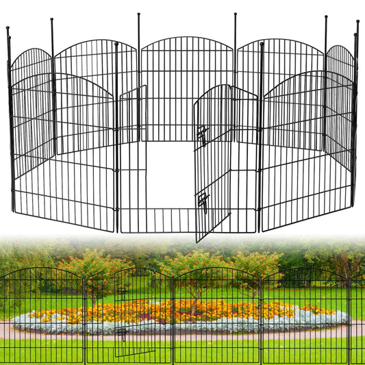 No Dig Decorative Garden Fence with Gate 32 Inch High x 24 Feet Long 9 Panels and 1 Gate with 11 Stakes Temporary Dog Fencing Outdoor