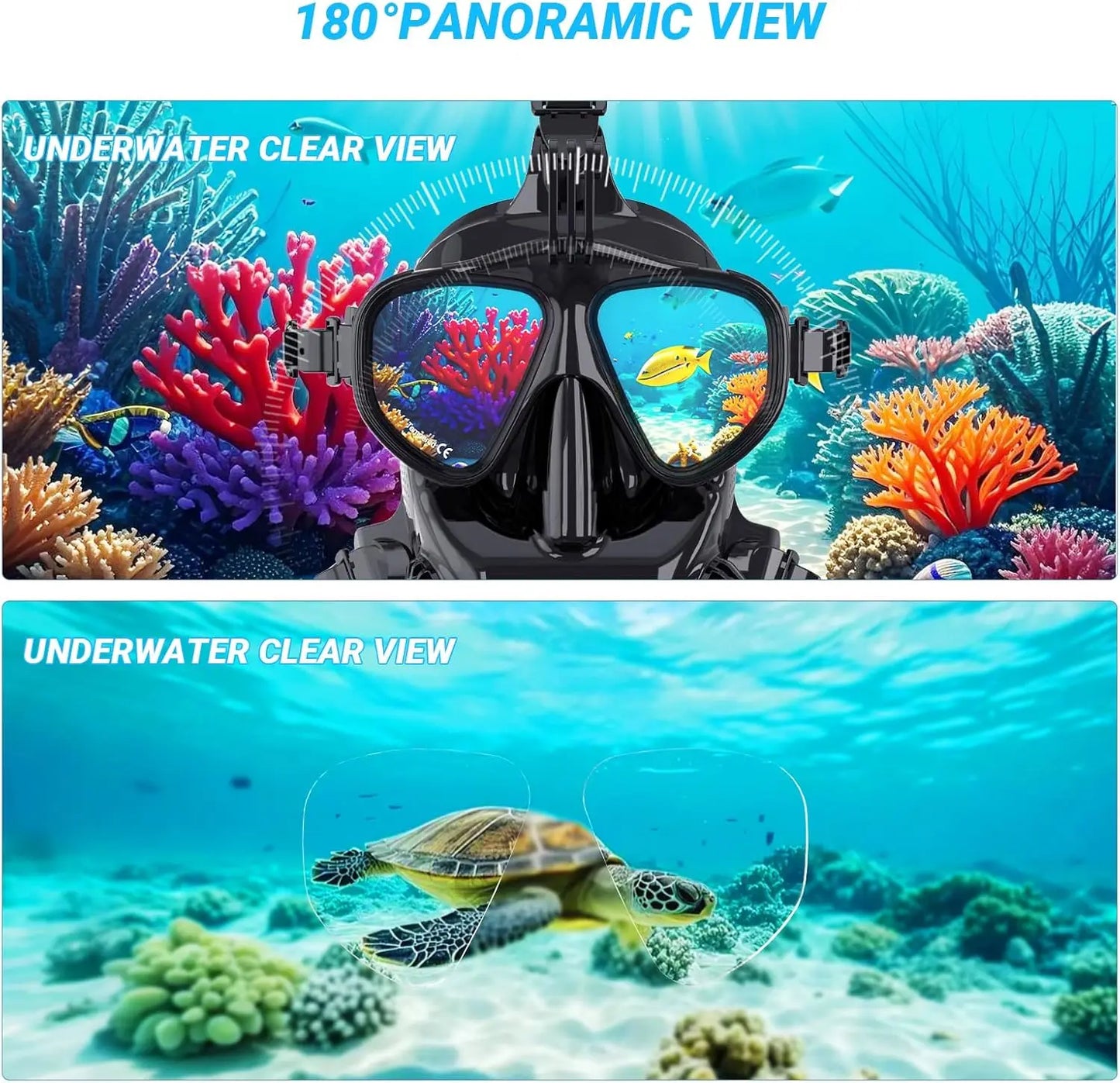 Full Face Dive Mask 180 Panoramic View Camera Mount