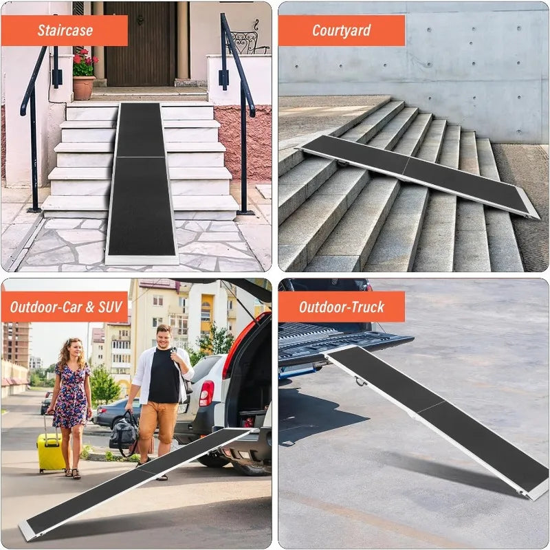 8 FT Portable Bi-Fold Folding Pet Ramp Cat Safety Ladder for Large Dogs Cars Trucks SUVs Doorstep or Bed