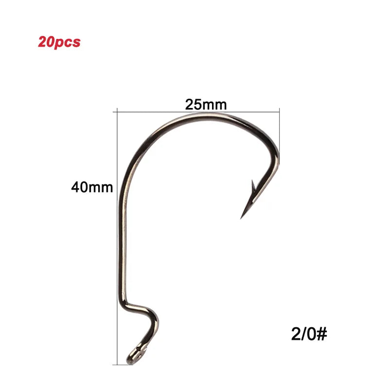 Twenty Pieces High Carbon Steel Offset Hooks For Fishing