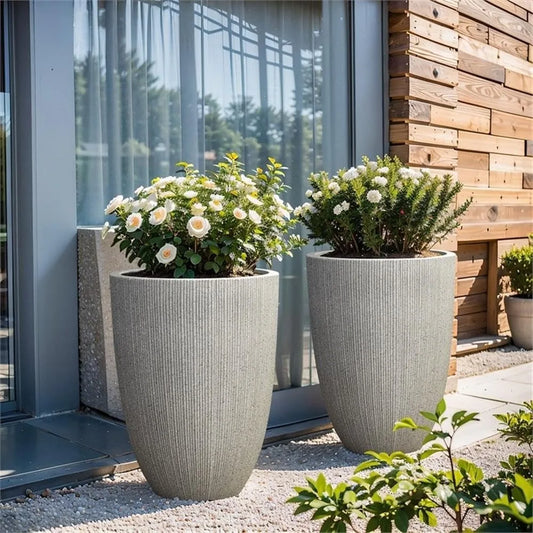Set of 2 Tall Planters 19 Inch High Striped Drainage Holes