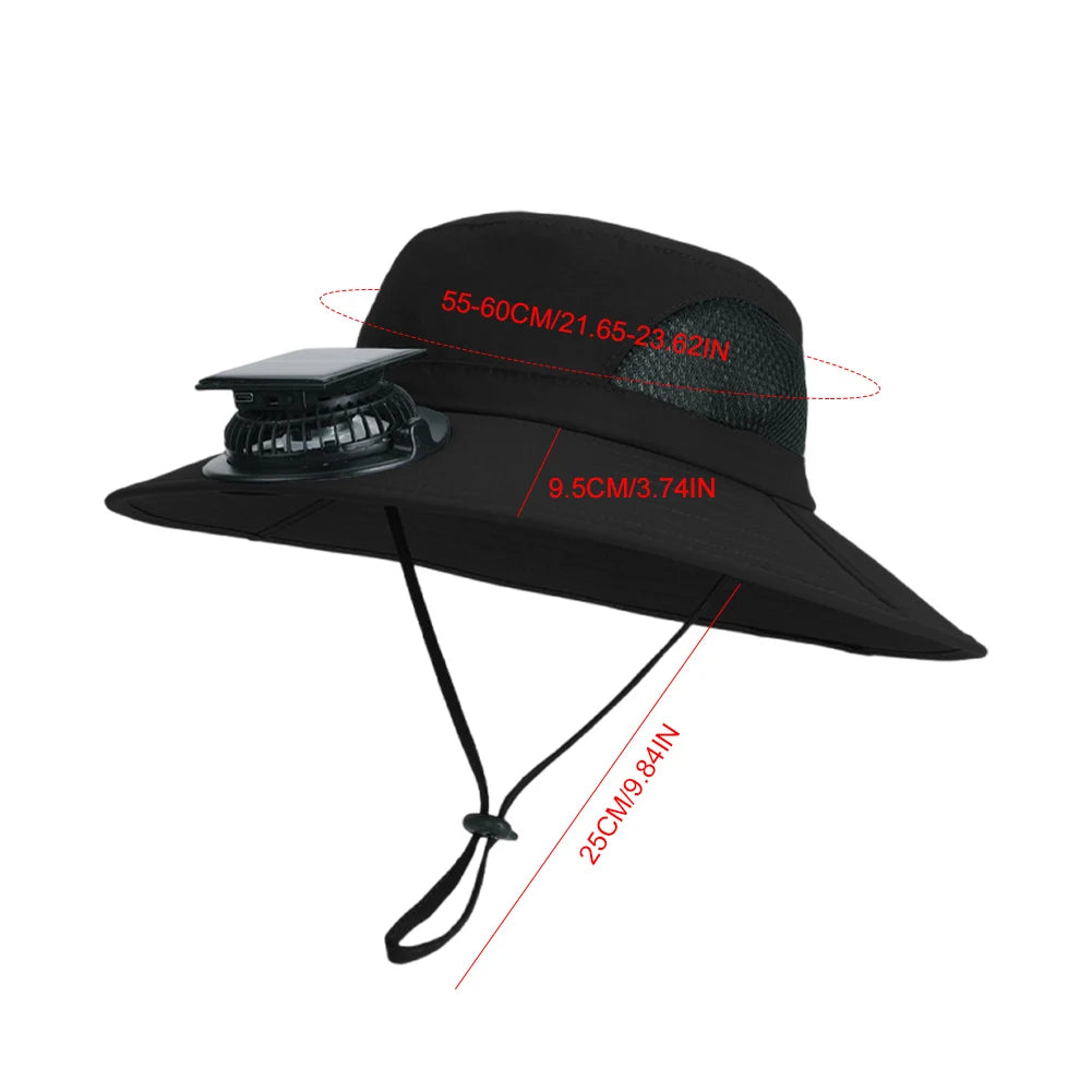 Sun Hat Fan Wide Brim Bucket Hat Male Cooling Summer Hat with Solar Fans Fishing Cap Outdoor Camping Accessories