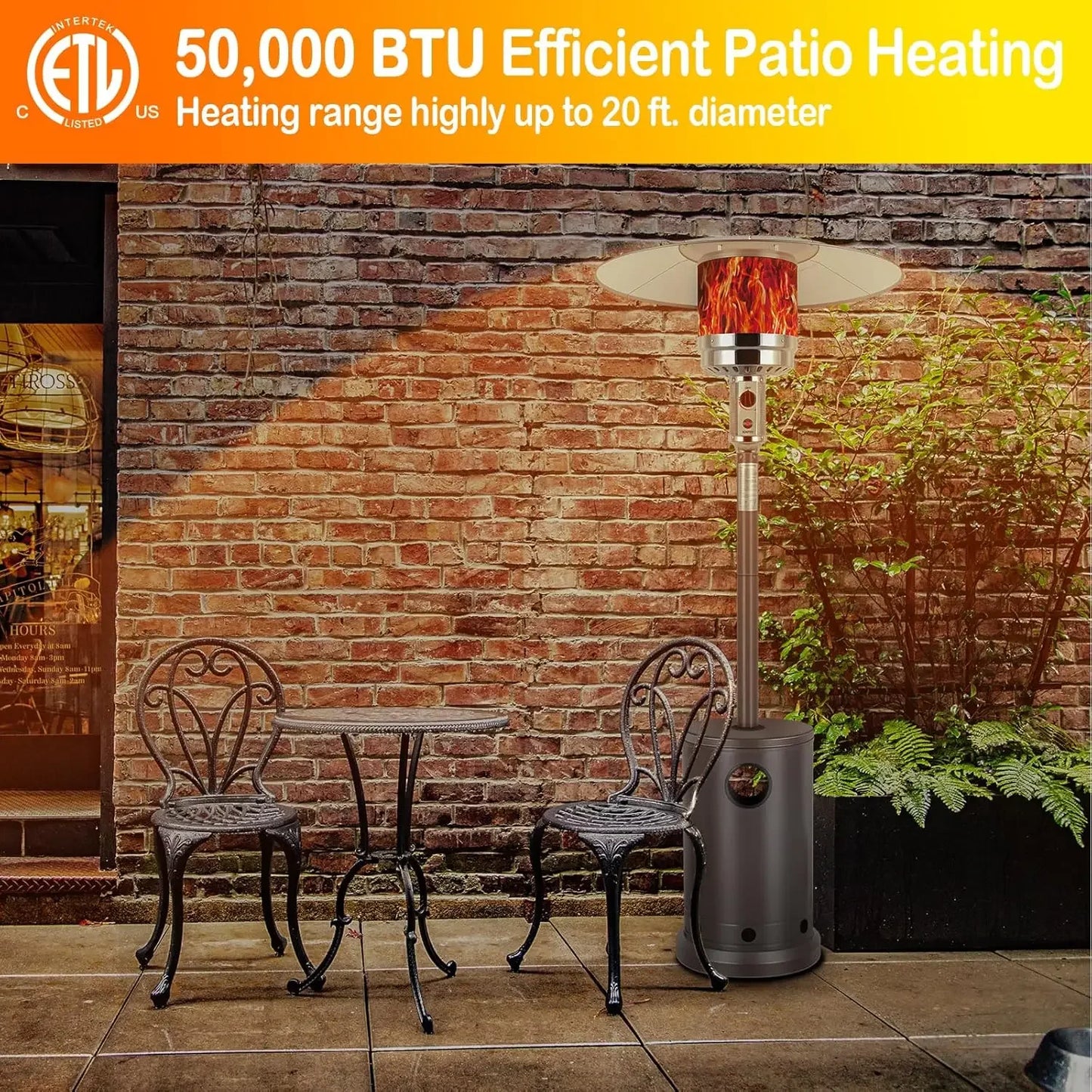 50,000 BTU Propane Patio Heater With Table Design Bronze