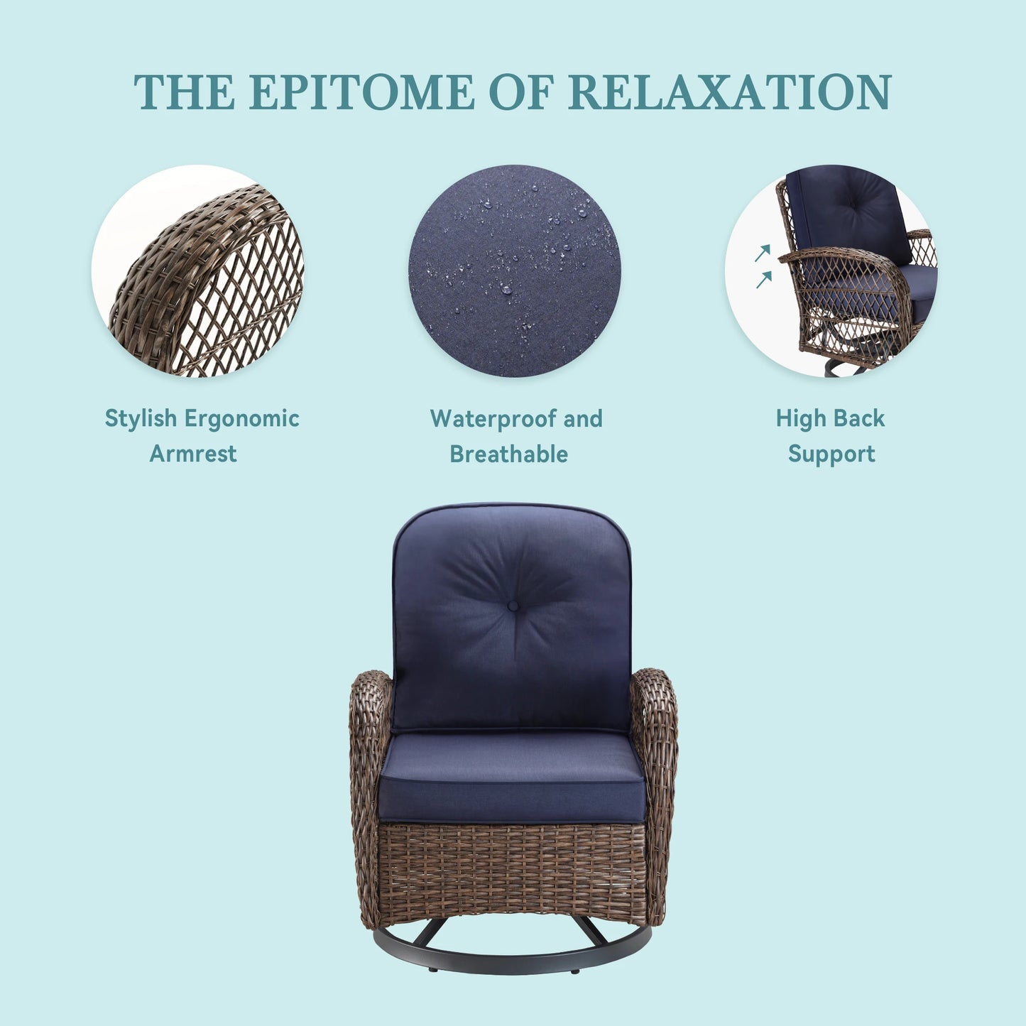 Hoomic 3 Pieces Patio Furniture Set Outdoor Bistro Set Rotating Rocking Chair Set with Cozy Padded Cushions