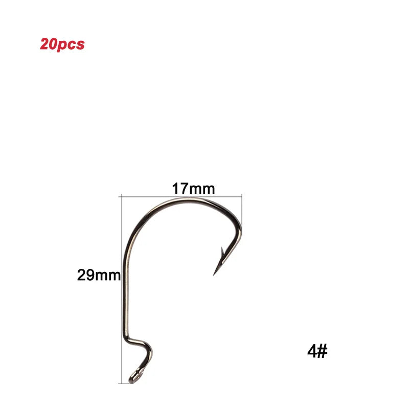 Twenty Pieces High Carbon Steel Offset Hooks For Fishing