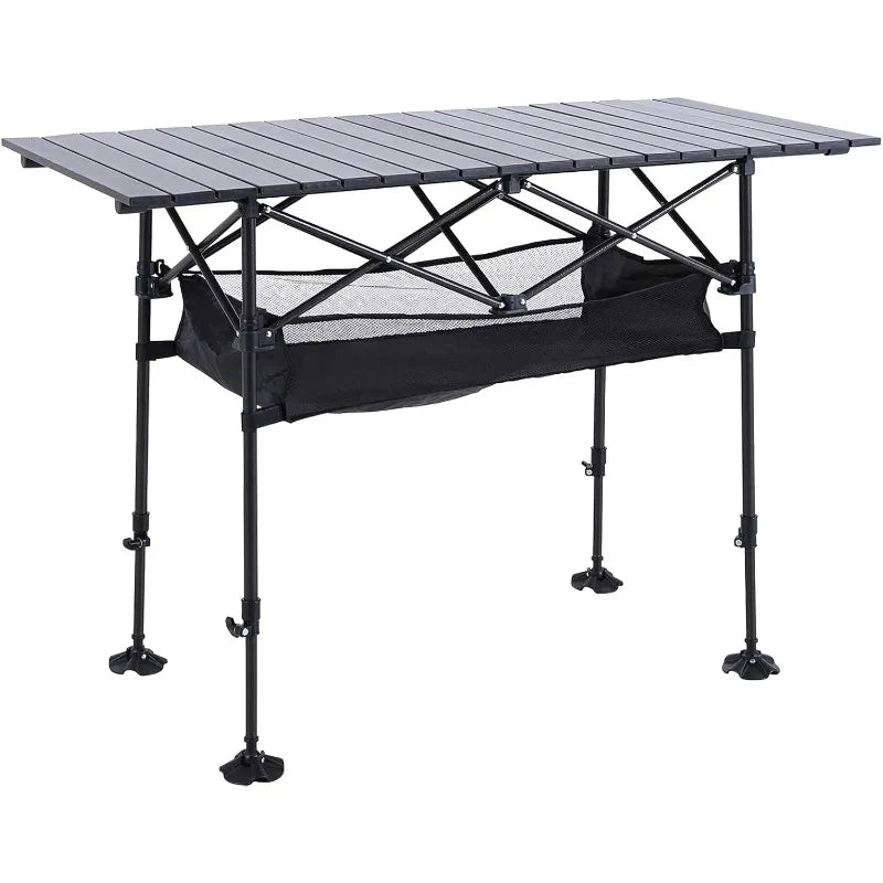 Alpha Camp Camping Table Outdoor Portable Adjustable Aluminum Travel Table with Storage for Grill and Picnic