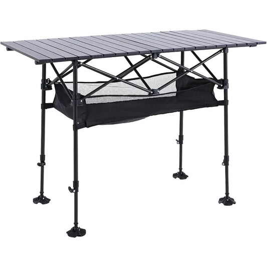 Alpha Camp Camping Table Outdoor Portable Adjustable Aluminum Travel Table with Storage for Grill and Picnic