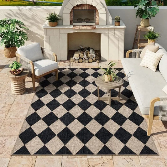 Checkered Easy Jute 5x7 Area Rugs Washable Living Room