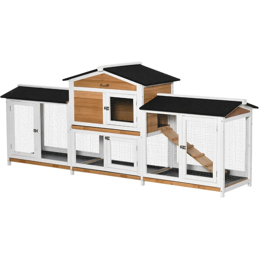 Wooden Rabbit Hutch With Double Side Run Boxes Ramp Playpen