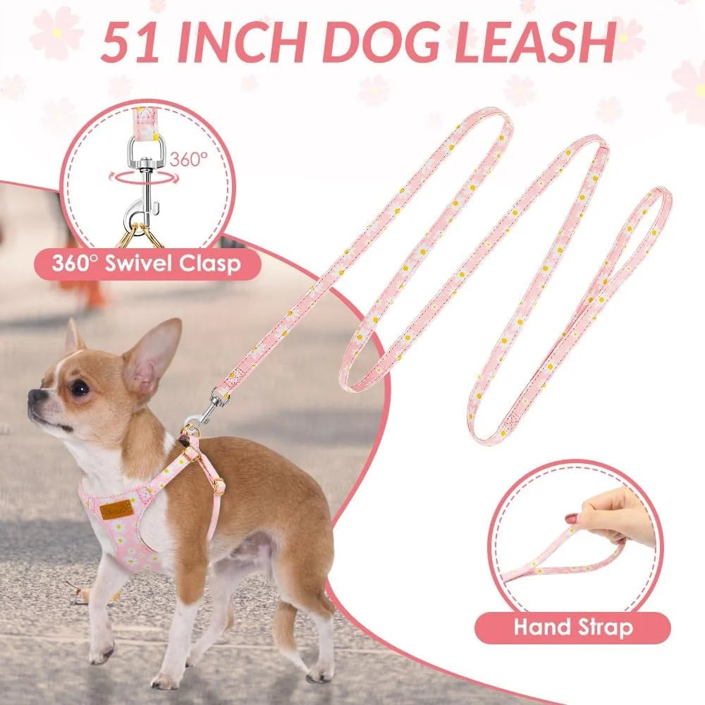 No Pull Dog Harness Adjustable Lightweight Soft Floral Pattern Pet Safety Leash Step In Design for Small and Medium Dogs