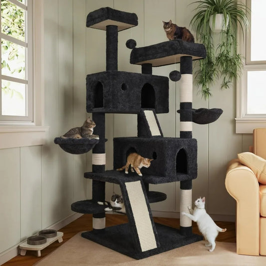 Multi Level Cat Tree Tower With Plush Perches Hammock