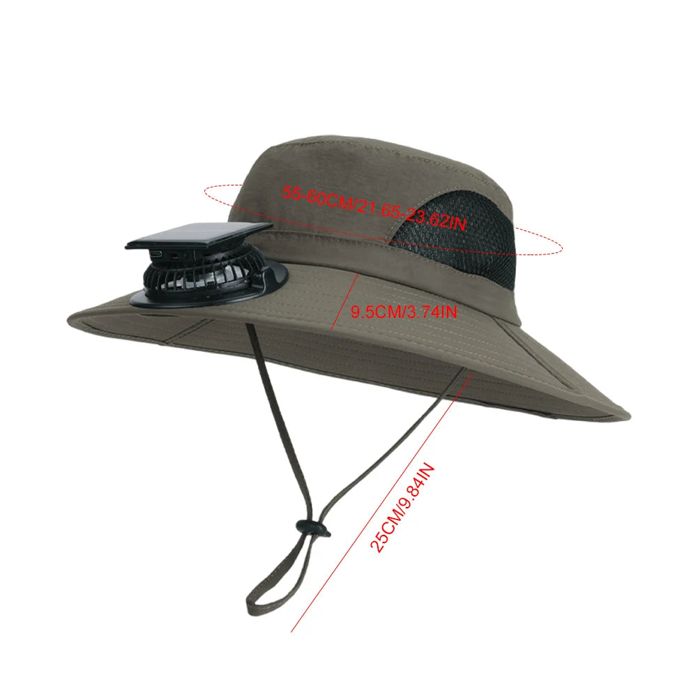 Sun Hat Fan Wide Brim Bucket Hat Male Cooling Summer Hat with Solar Fans Fishing Cap Outdoor Camping Accessories
