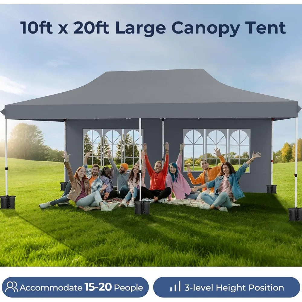 10x20 Ft Pop Up Canopy Tent with UPF 50 Plus Portable Outdoor Design 6 Removable Sidewalls 6 Sandbags and 2 Zippered Doors